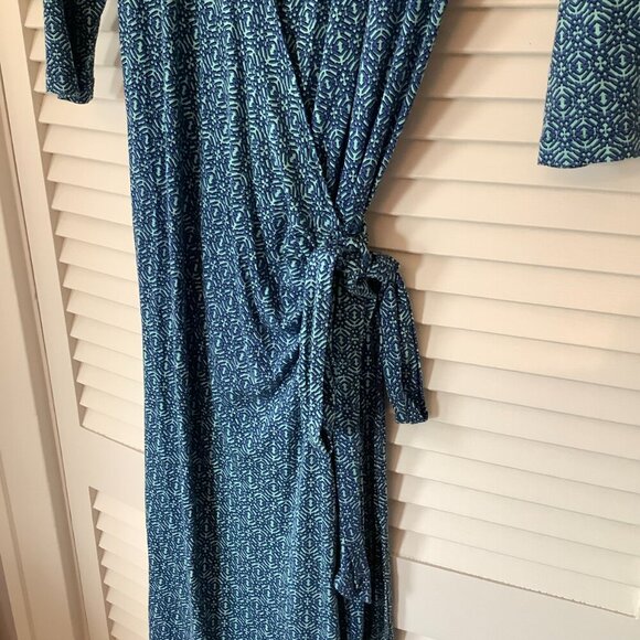 Seraphine maternity wrap dress 4 Mosaic Blue Print pattern v-neck - Picture 3 of 8